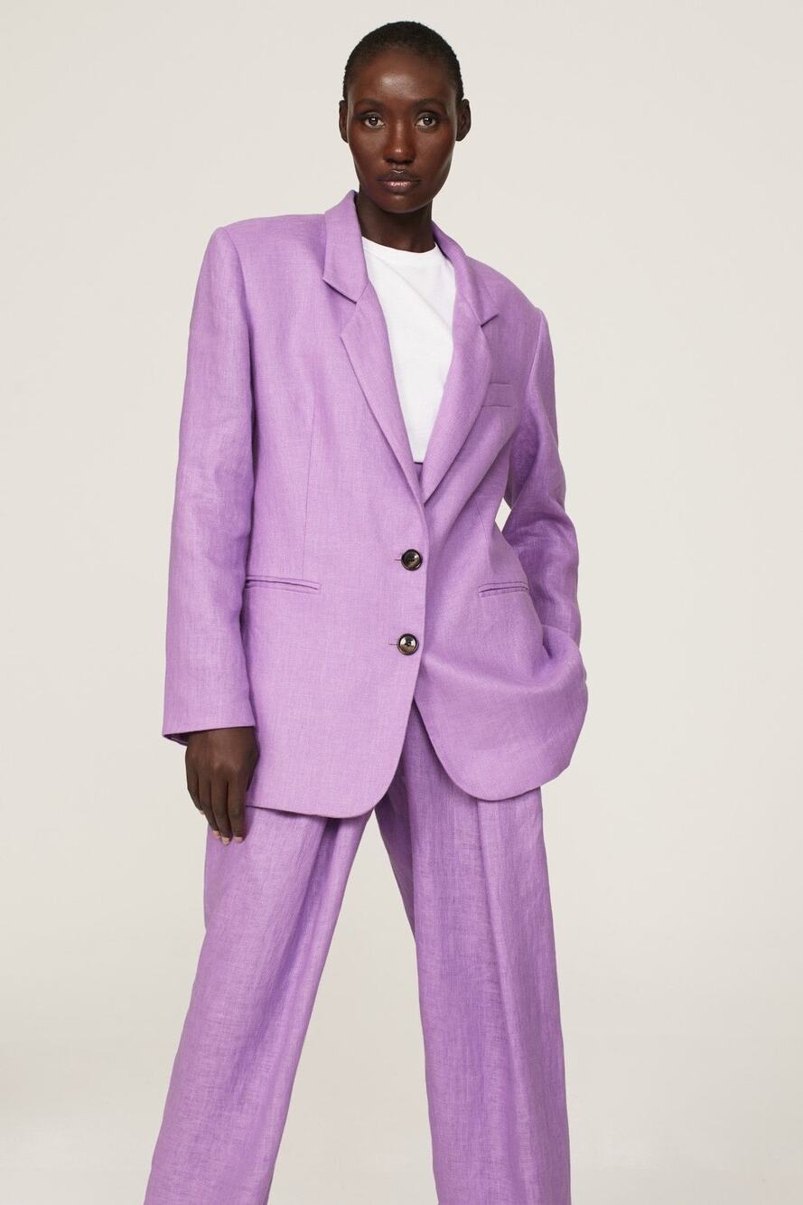 Ronny Kobo Klover Purple Linen Oversized Two Button Blazer Jacket Size Medium